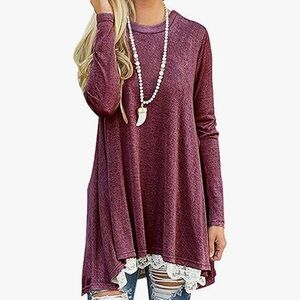 Amazon Maroon Tunic with Lace Detail